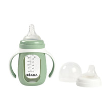 Load image into Gallery viewer, Beaba Glass Bottle with Silicone Protective Sleeve 210ml - Sage Green